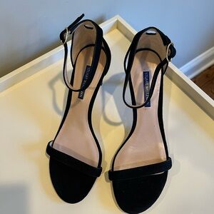 Stuart Weitzman Black Ankle Strap Heels Suede Sz 8.5